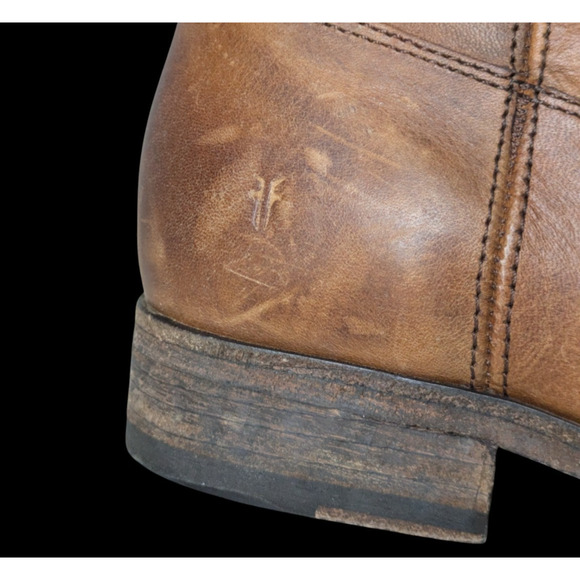 Frye Melissa Button Short Boots Sz 6 Cognac Brown Leather Distressed Rustic Low - Picture 11 of 12